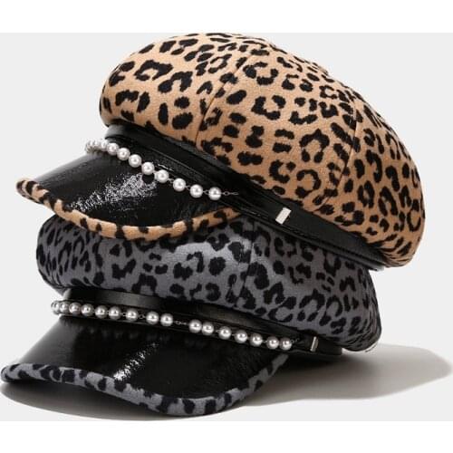 Korean style new leopard print hat ins fashion peaked cap women fall online influencer pop navy hat outdoor octagonal cap