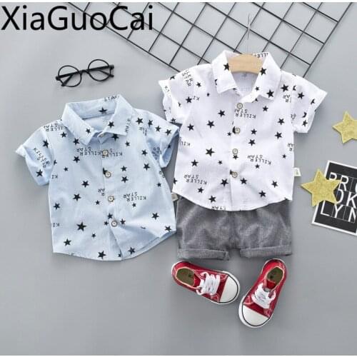 Newest Summer Baby Boys Clothing Sets Baby Cartoon T-shirts and Shorts Five-star Lapel Shirt Short-sleeved Shorts