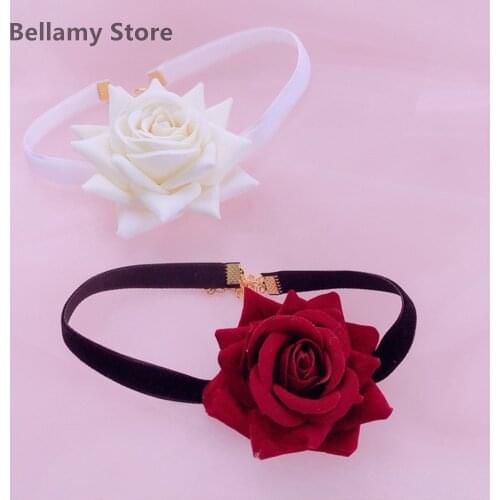 Hand made Lolita Gothic Retro European White Black Red Rose NecKLACE