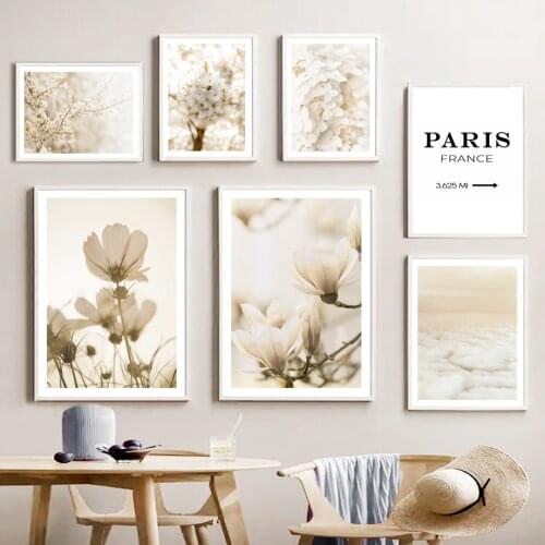Paris Beige Magnolia Flower Bird Wall Art Interior Canvas Painting Nordic Posters And Prints Wall Pictures For Living Room Decor