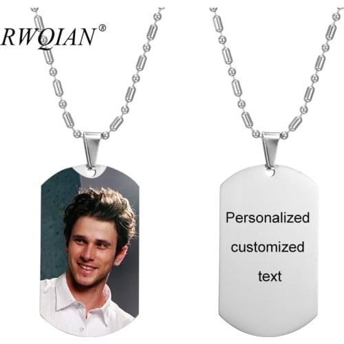 Personalize Customized Photo Necklaces for Men Gold Stainless Steel Chain Custom Nameplate Necklace Male DIY Birthday Gifts