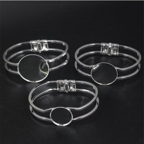 Silver Plated Cuff Bracelet Settings Cabochon Cameo Bases 20/25/30mm Trays Bezel Blank Base Setting for DIY Bracelet Craft