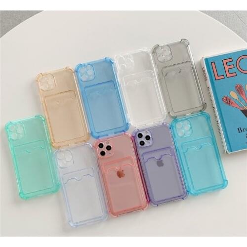 Candy Color Shockproof Soft TPU Clear Phone Case For iPhone 11 12 Pro XS MAX 7 8 Plus XR SE 2020 Card Holder Pocket Back Cover