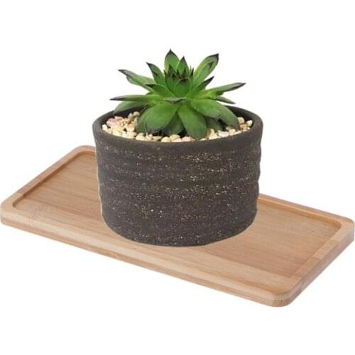 Rectangle Shape Bamboo Saucer Plant Tray Mini Plant Flower Pot Stand Favor Succulent Pot Tray Simple Elegant Design Home