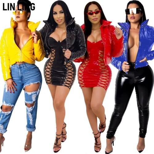 Duck Down Coat Women Solid High Collar Windproof PU Leather Short Style Versatile Down Jacket