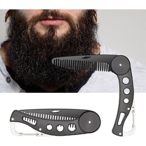 Stainless Steel Folding Beard Comb Portable Multifunction Anti Static Comb for Men Mustache Styling Tool Hairdressing Comb Gift