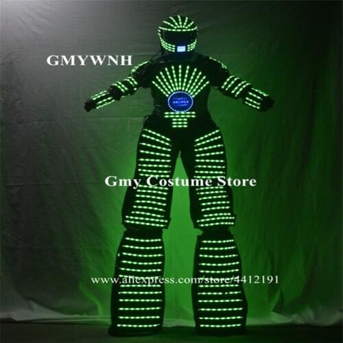 M89 Ballroom dance led costumes RGB colorful robot men stilts suit dj wears party disco dress clothe glowing helmet rave show dj