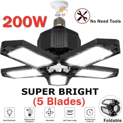 200W LED Garage Light Deformable Ceiling Light For Home Warehouse Workshop Lamp Folding Deformation Lamp Industrial Lamp Worksho