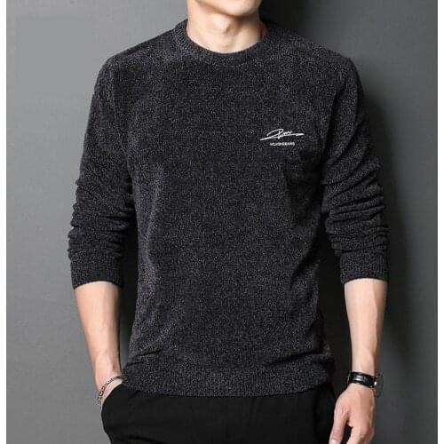 TOP Quality Autumn Winter Casual Man Fleece Sweater Pure Color Pullovers Men Clothing Fashion Warm Sweaters Slim MenS Top M-4XL