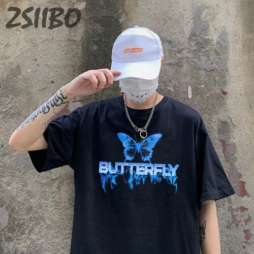 Butterfly Graphic And Letter Printing Tops Summer O-neck Harajuku Short Sleeve T-shirts Clothes Shirt Vintage Bf Clothing Casual