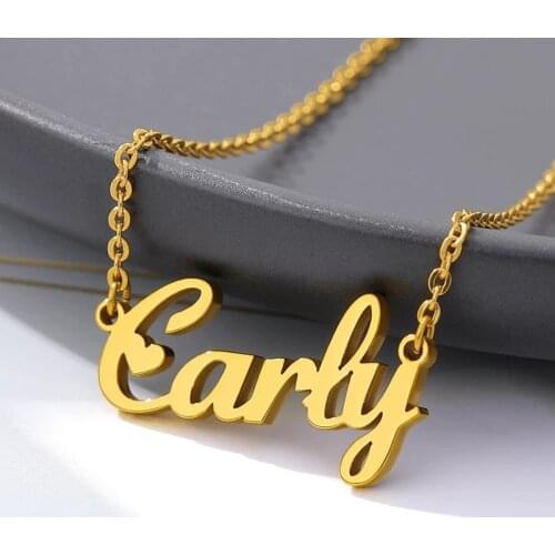V Attract Fashion Custom Name Necklace Stainless Steel Gold Personalized Letter Long Necklace Heart Pendants Nameplate Gift