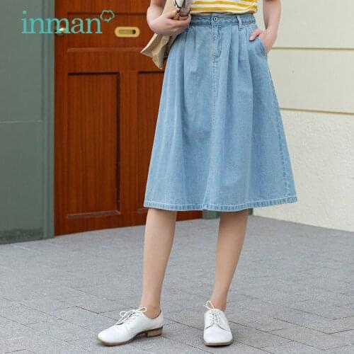 INMAN Lady Jeans Blue Sun Skirt Summer Minimal Design Kawaii Casual Korean Fashion Style Drape Knee-Length Women Lady Bottom