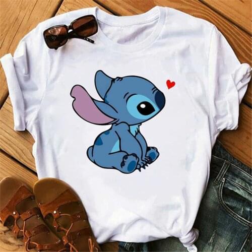 Lio Stitch Women T-shirts Disney Summer Kawaii Cartoon Tops Harajuku White Casual Short Sleeve Women New T-shirts Female Clothes