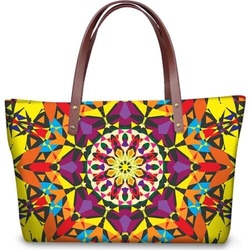 HYCOOL Indian Bohemian Mandala Women Handbags Travel Shopping Luxury Custom PU Handle Tote Hand Bags Shoulder Large Capacity