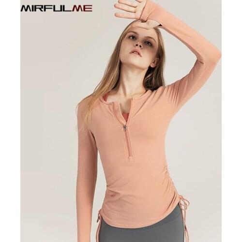 Women Sport T-shirts Long Sleeve Yoga Shirts Running Shirts Zipper Fitness Clothing Bandage Slim T-shirts Gym Workout Blouse Top