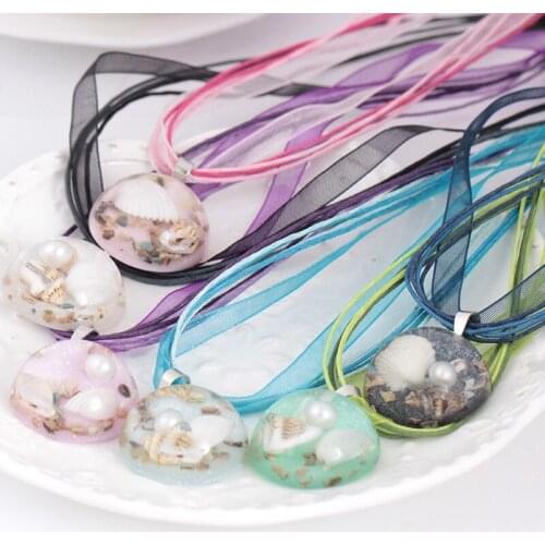 New Bohemia Marine Element Glass Pendant Jewelry Charm Beach Style Round Shell Conch Pendant Necklace for Women Party Gift