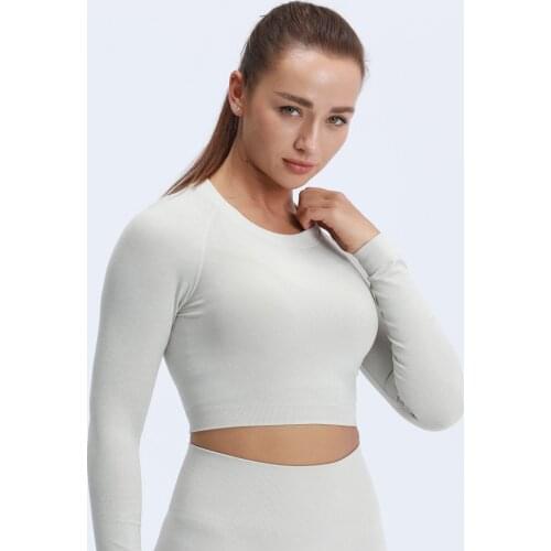 Nepoagym ACTING Basic Women Cropped Seamless Top Slick Soft with Scrunch on Back Long Sleeve Crop Workout Shirts for Sports Gym