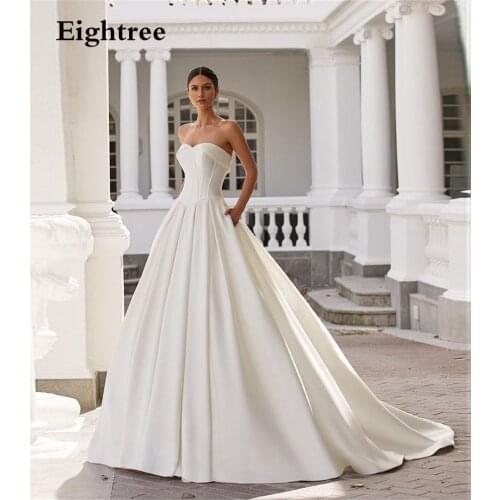 Eightree Elegant Strpless Boho Wedding Dresses Satin Sleexless Pleated Princess Beach A-Line Bridal Gowns Vestidos De Novia