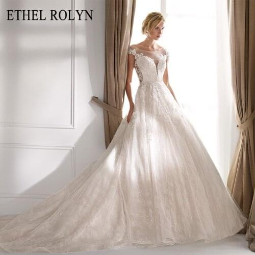 ETHEL ROLYN Romantic Lace Wedding Dress 2021 Off the Shoulder Beaded Appliques Illusion Vintage Wedding Gowns Vestido De Novia