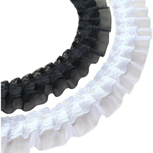 1M Embroidery Lace Fabric Curtain Guipure 5cm Pleated Tulle Lace Collar Ribbon Sewing Trim Supplies Accessories dentelle LT13