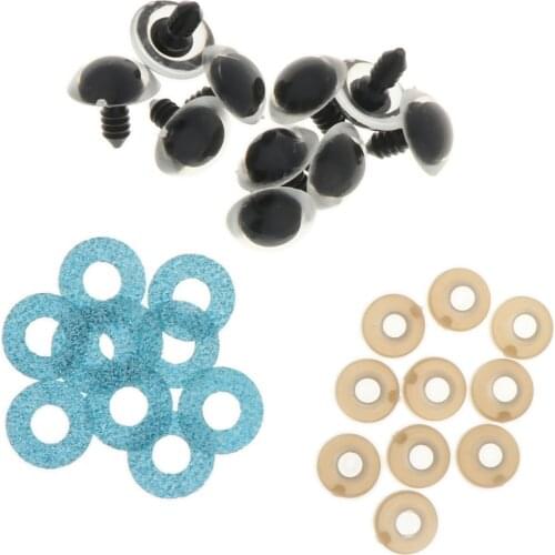 10pcs 18mm Glittering Plastic Round Safety Eyes Glitter Nonwovens + Washers for Teddy Bear Plush Animal DIY Accessory Light Blue