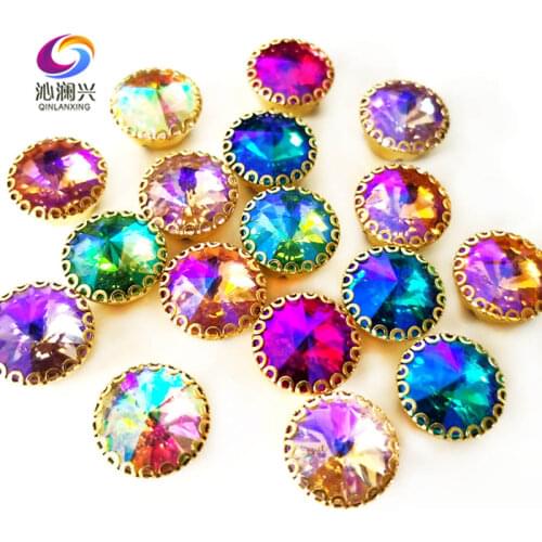 12mm 20pcs/bag Round shape glass crystal lace claw rhinestones,Golden base sew on stone for Diy/Clothing accessories HGW00