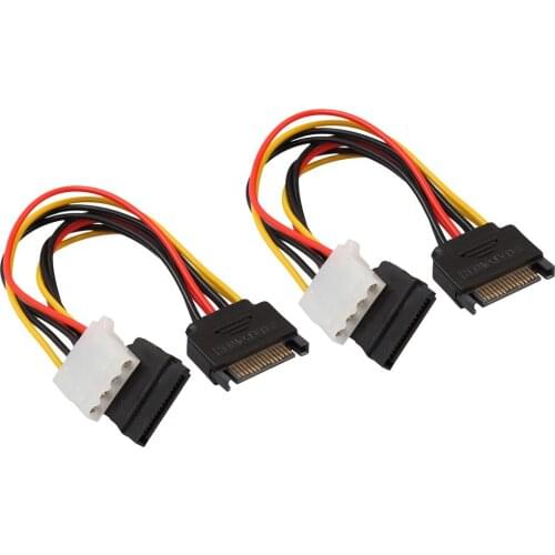 2 Pieces 15-Pin Serial SATA Male to 15-pin Female and 4-pin LP4 Female Reverse Power Adapter Cable For IDE Hard Drive
