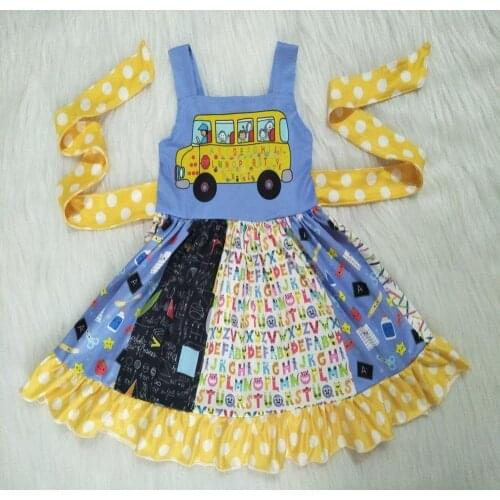 New arrival school bus dress for baby girls cute dotted letter pattern dresses girl back to school frocks