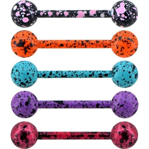 Body Punk 5PCS Splatter Balls Tongue Barbell Multiple Color Tonuge Rings for Women 316L Stainless Steel Bar Tongue Piercings