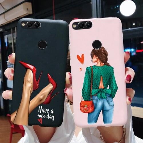 For Huawei Honor 7X Case Cute Baby Fashion Girls Painted Black TPU Phone Case for Honor 7X Back Cover Soft Silicon Shell Coque
