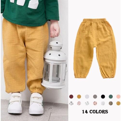 Kids Harem Pants Boys Girls Pants Baby Summer Solid Color Cotton Pleated Pants Baby Boy Casual Harem Pants 2-6 Years
