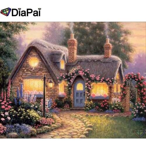 DIAPAI Diamond Painting "Flower house view" Cross Stitch Custom Photo Diamond Embroidery Square Round Drill Home Decor A26617