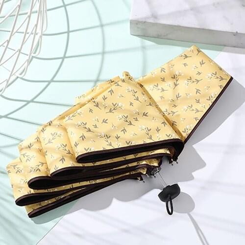 Travel Umbrella Portable Lightweight Compact Parasol Umbrella UV Umbrella with Floral Pattern Yellow