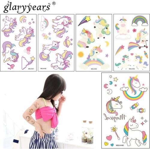 Glaryyears 1 Sheet Kids Tattoo Sticker Temporary Hot Fake Unicorn Makeup Flash Waterproof Fashion Small Body Art For Child