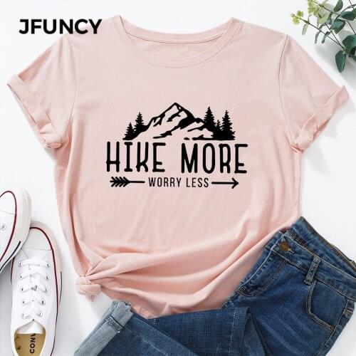 JFUNCY Women Tees Tops Summer Short-Sleeve Graphic T-Shirt Woman Casual Camping Tshirt Plus Size Unisex Cotton Shirts