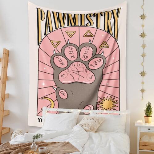 Cat Paws Tapestry Witchcraft Tarot Tapestry Bohemian Style Home Bedroom Wall Hanging Decor Hippie Mattress Girls Dorm Room Decor
