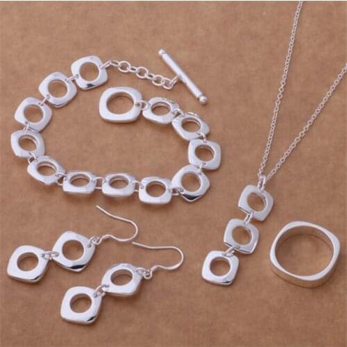 AS220 Hot Silver Fashion Jewelry Sets,Wholesale Sterling Silver Charms Bracelet 163 + Necklace 239 + Earring 319 + Ring 244
