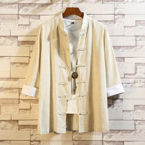 Chinese Style Linen Kung Fu Clothes Men Kimono Cardigan Traditional Tang Suit Botton Mens Clothing Casual Asian Clothes 30633