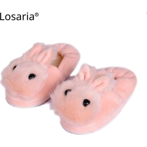 Losaria Kids Home Winter Slippers 3-7 Years Footwear Cartoon Rabbit Keep Warm Girls Plush Slippers Cotton Indoor Shoes Children