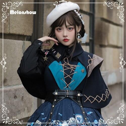 Melonshow Women Winter Cape Autumn Outwear Coat Gothic Lolita Cape Plus Size Black Woman Cloak Poncho Girls Jacket