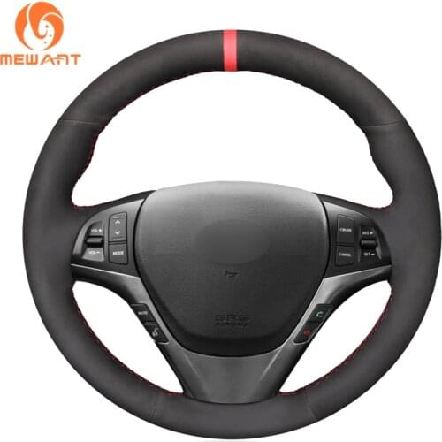 MEWANT Black Genuine Leather Suede Car Steering Wheel Covers for Hyundai Genesis Coupe 2010 2011 2012 2013 2014 2015-2016