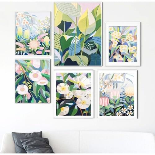 Minimalist mural canvas painting abstract colorful flowers and leaves Nordic decorative painting mural poster painting