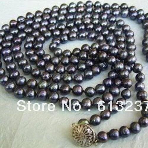 Fashion style 7-8mm hot sale black cultured akoya pearl making charms jewelry necklace 55" YE2070