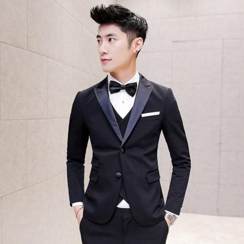 2018 Black Tuxedo Mens Tweed Jackets Mens Black Slim Fit 3 Piece Men Suits Formal Wedding Dress Suits Ternosuits For Men
