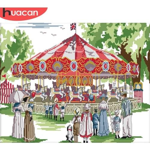 HUACAN Embroidery Scenery Sets Home Decoration Cross Stitch Landscape Kit Needlework 11CT 14CT DIY White Canvas Gift