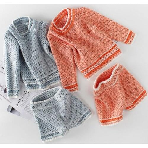 New Spring Autumn Fashion Baby boys girls Knitted Suit Sweater Long-Sleeved Shirt+ Shorts 2PCS Set