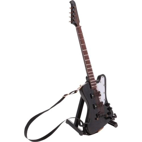 1/6 Handmade Wooden Electric Bass with Stand for 12inch BJD Dolls Accessory Black #3