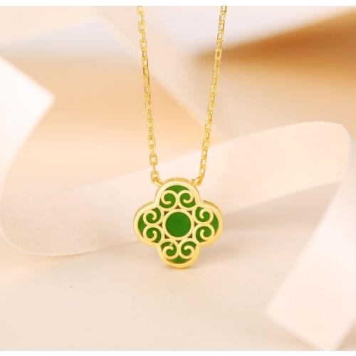 Four Leaf Clover Necklace Luxury Pendant for Women and Teens Girls Hetian Jade Nepherite Gilding Rose Gold