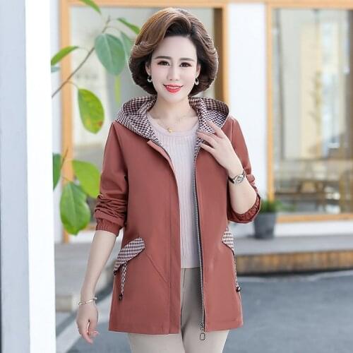 Middle-aged and Elderly Womens Coat 2021 New Spring Hooded Zipper Jacket Plus Size 5XL Autumn Coats Outerwear Mother Dress