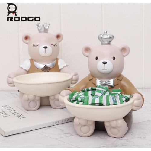 Roogo Polyresin Bear Storage Tray Living Room And Kitchen Decor Statue Lovely Bear Piggy Bank Party Us Candy And Fruit Dish